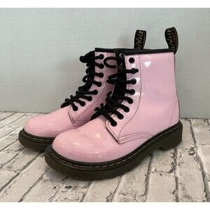 Dr. Martens Combat Boots Girls Kids US SZ 12 Pink Patent Leather Shoes Doc 1460J